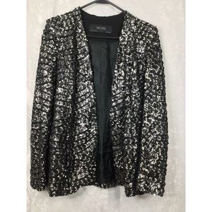ZARA BASIC COLLECTION SEQUIN BLAZER JACKET SIZE SMALL BLACK/SILVER